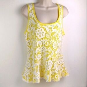 Meadow Rue Anthropologie Amilia Style Yellow Lace Halo Peplum Top SZ M